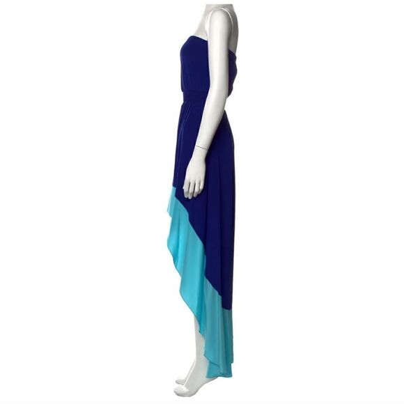 Jay Godfrey Blue Silk Strapless  High Low Maxi Dress Colorblock Size 4 - Picture 3 of 9